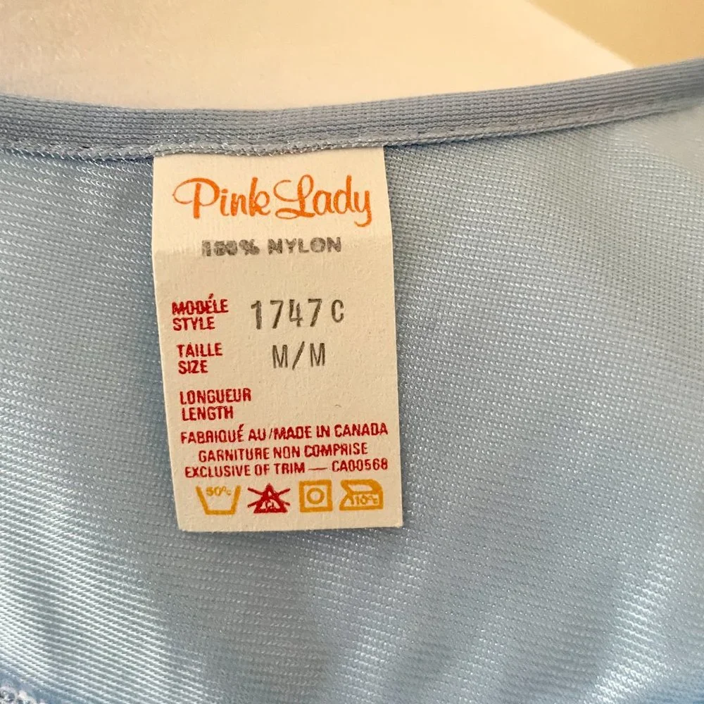 Vintage Nightgown Blue Nylon with Ruffled Cap Sleeves Medium - Picture 4 of 8